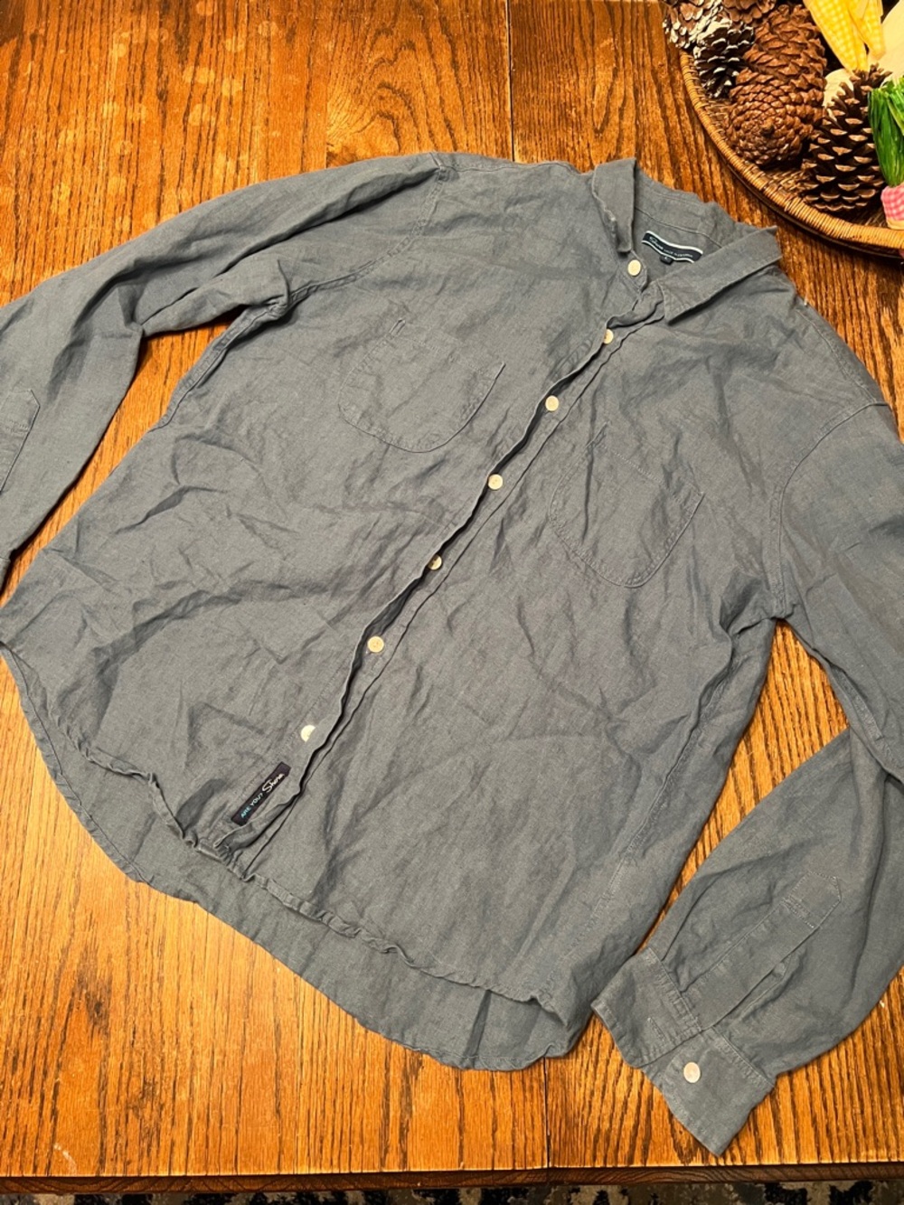 Shore Linen Men's Casual Button-Down Shirt in Dusty Blue